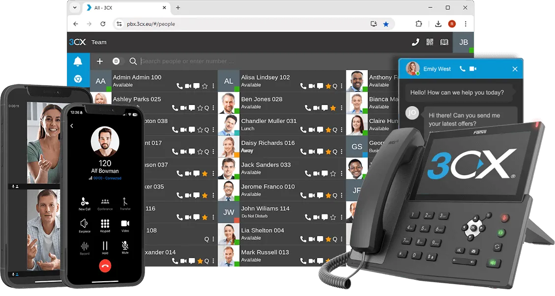 phones and website app graphic of 3CX